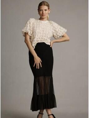 Sarah Hann Karla Textured Top NWT, Anthro, Puff Sleeve, Bow Back Detail, XL P